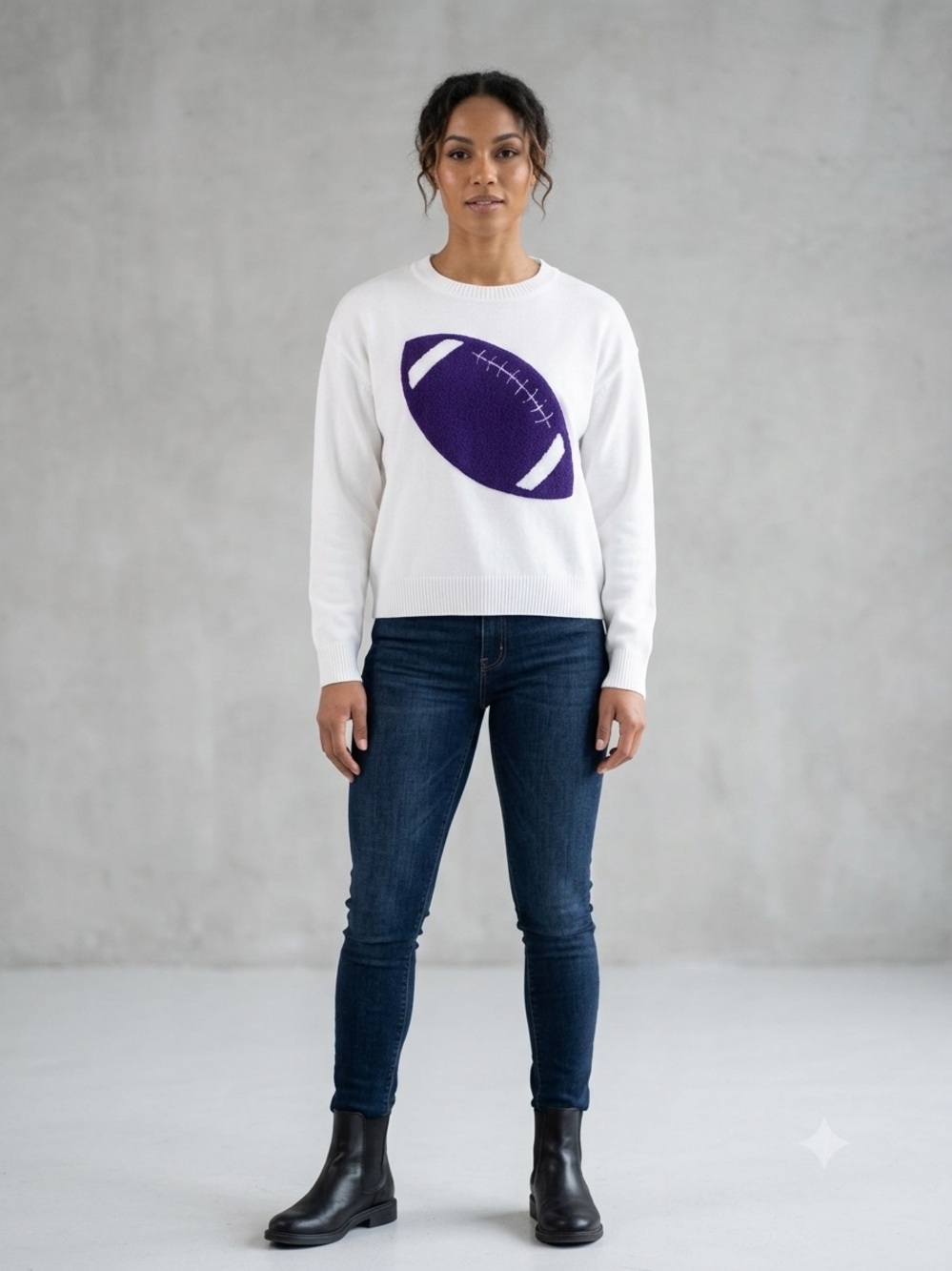 Ring Street Designs Knitted  White/Purple GAME DAY Football Sweater